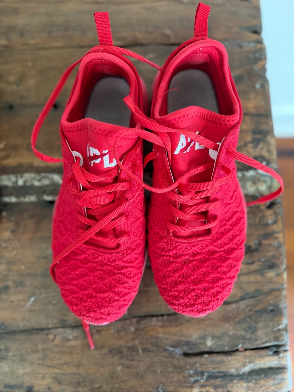 Breathable Red Knit Athletic Sneakers for Women